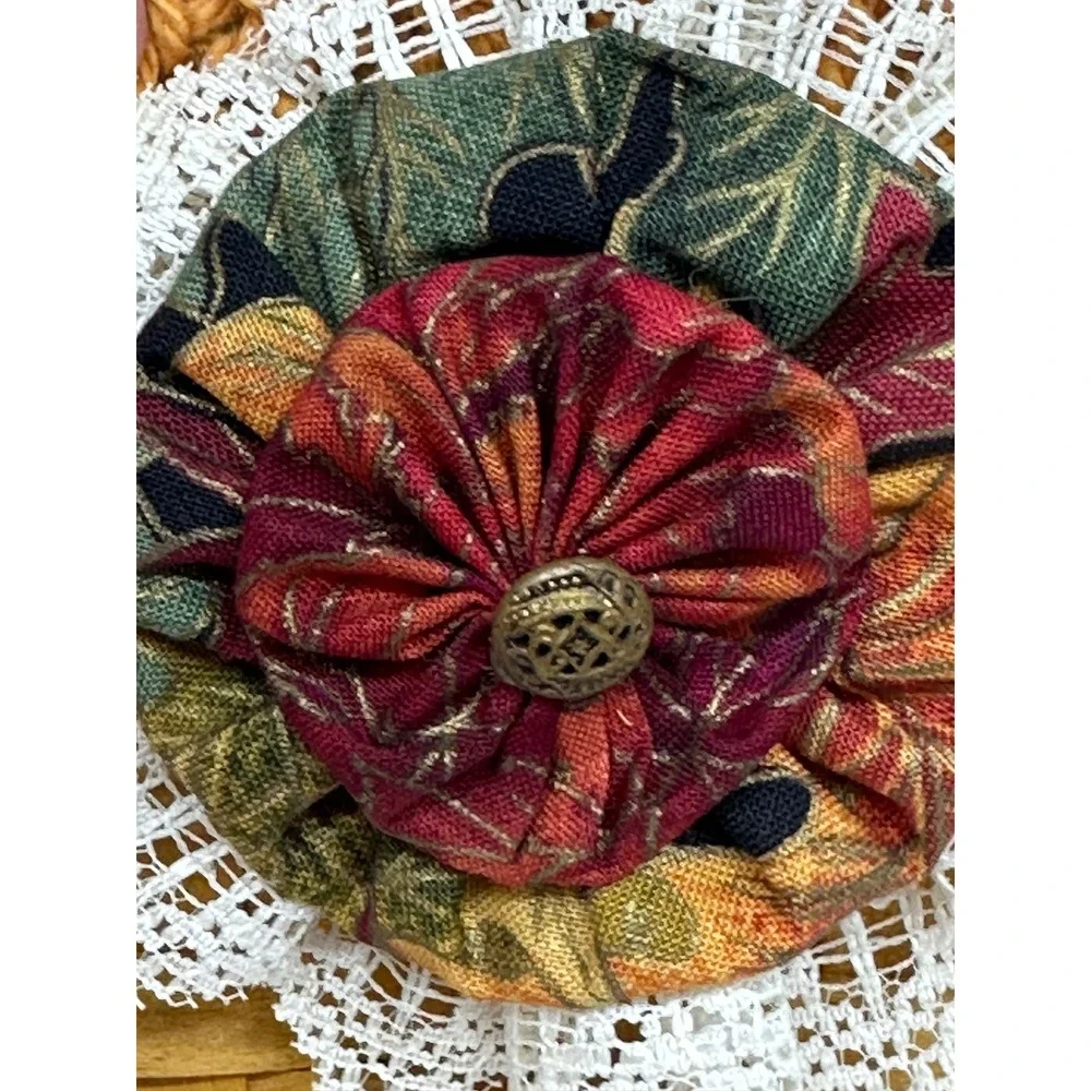 VTG Longaberger Basket Dresden Tour II Brown Woven Fabric Flower Heart Dresden